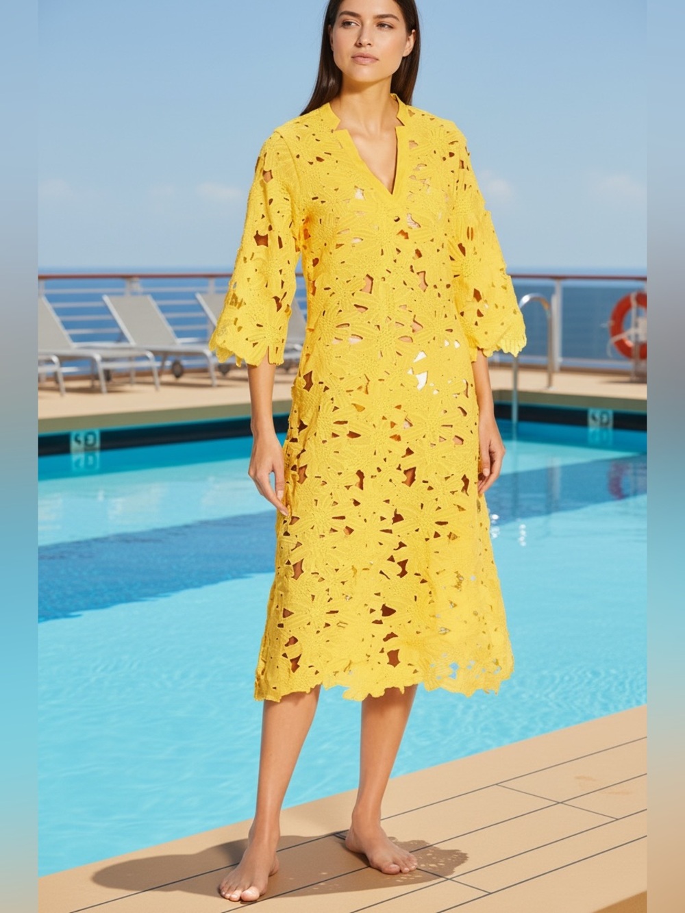 Antonio Melani XS Three Dimensional Flowers Dress Swim Cover-Up Caftan V-Neck